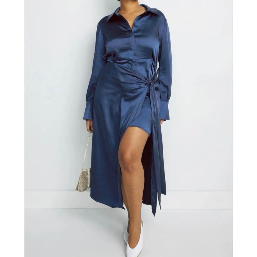 SIMKHAI Collared blue  Wrap satin Dress Size 6